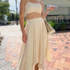 2-Piece Cream Set | Crop Top & High-Low Skirt with Pockets | Size M and L
